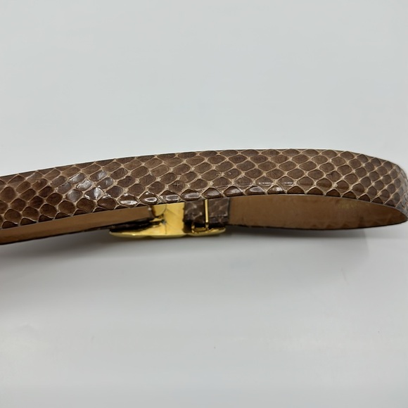 Vtg Abbe Creation Brown Snakeskin Waist Belt with Gold Buckle, Sz Small - Picture 3 of 9